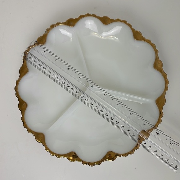 Milk Glass Gold Trim Divided Dish - Picture 5 of 6